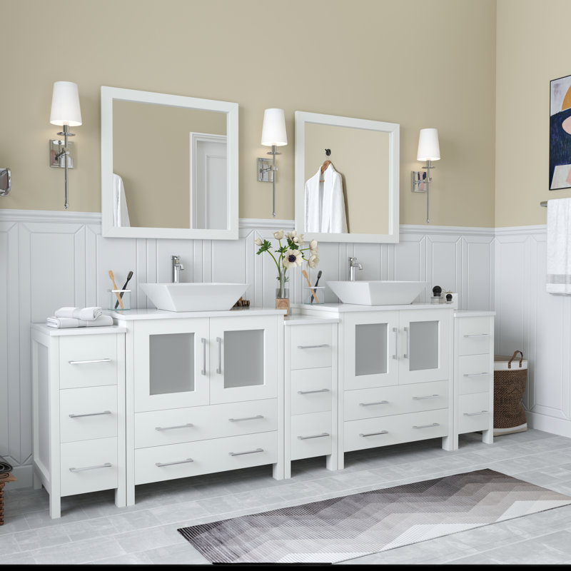 Wade Logan® Karson 96'' Double Bathroom Vanity with Engineered Marble ...